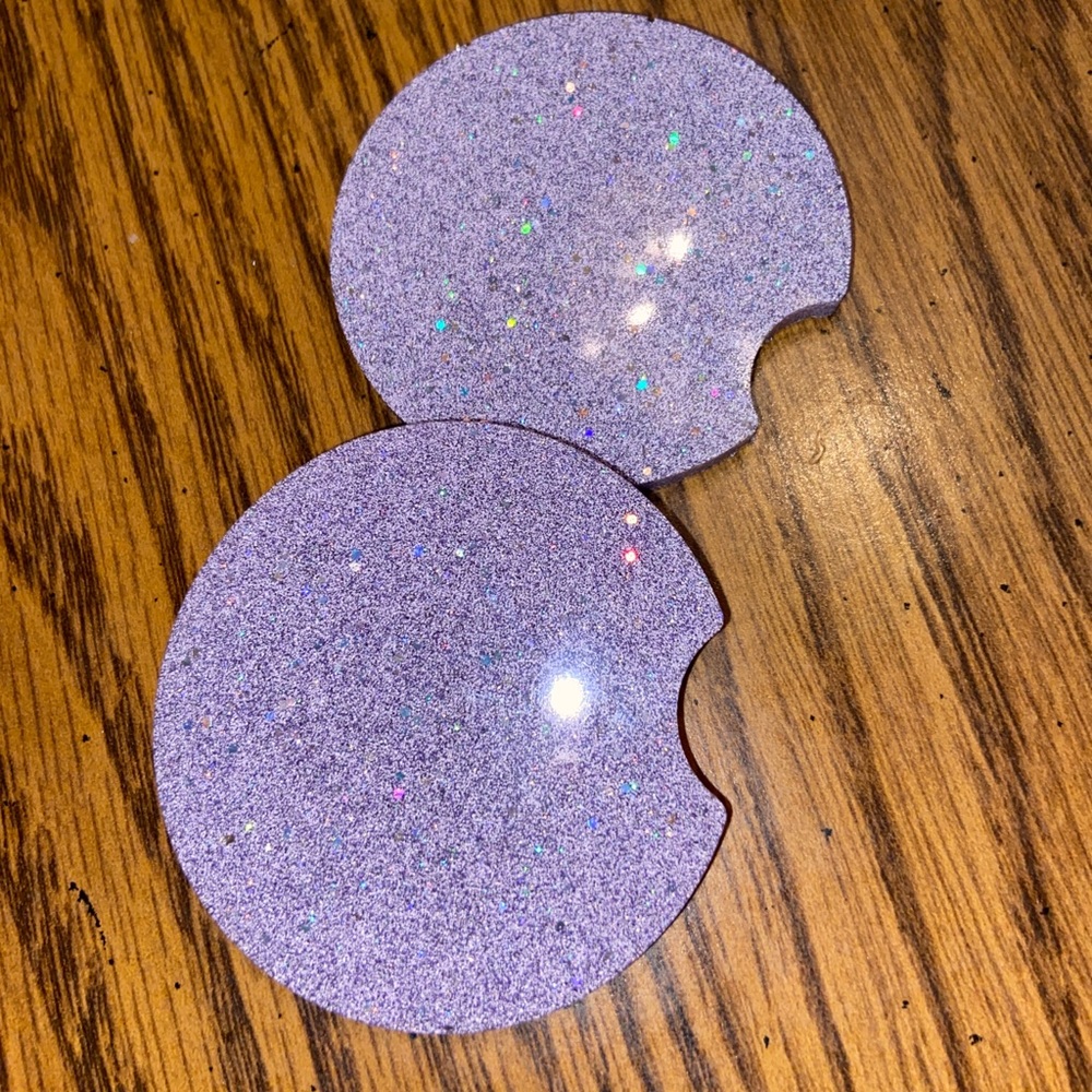 Purple glittery car coasters